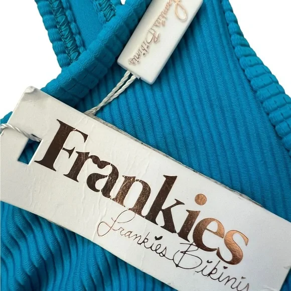 Frankie's Bikinis Cole Ribbed Scoop Bikini Top In Azuro (Blue) Size XS NWT - Picture 4 of 8